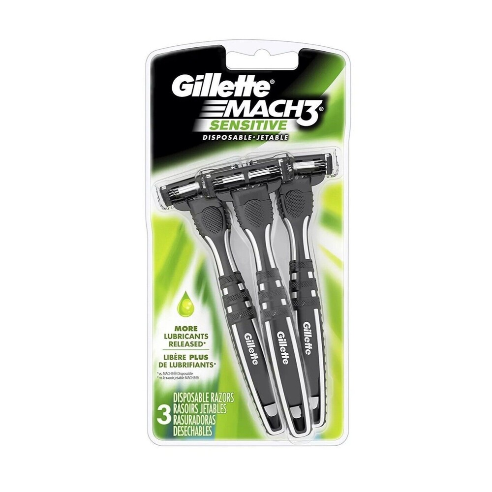 Gillette Mach3 Men's Disposable Razors Sensitive Comfortable Smooth Shave 3ct
